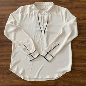 LOFT White Blouse with Black Trim